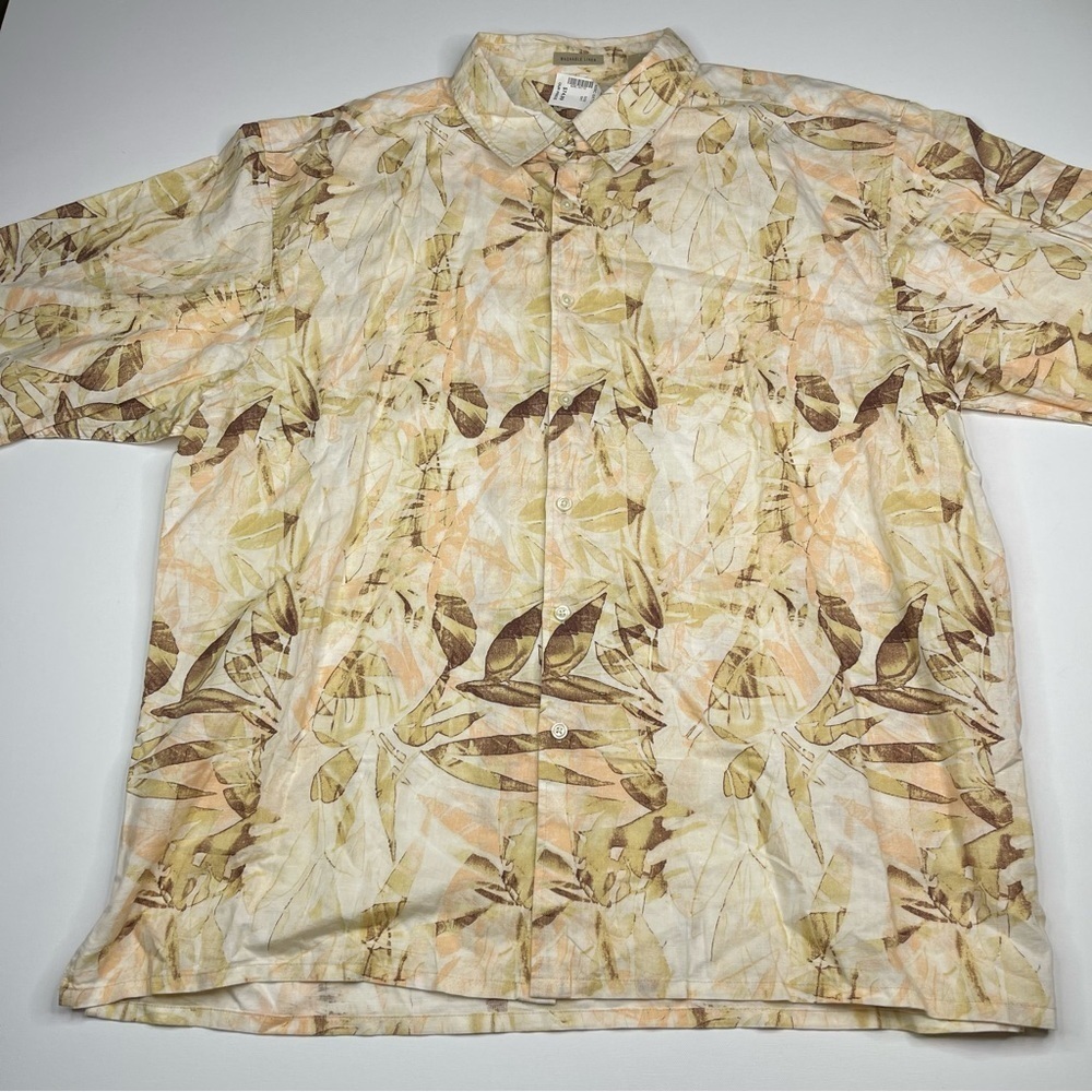 Hawaiian Aloha Shirt Linen Cotton Button Beach Vacation Tropical Summer 5X New